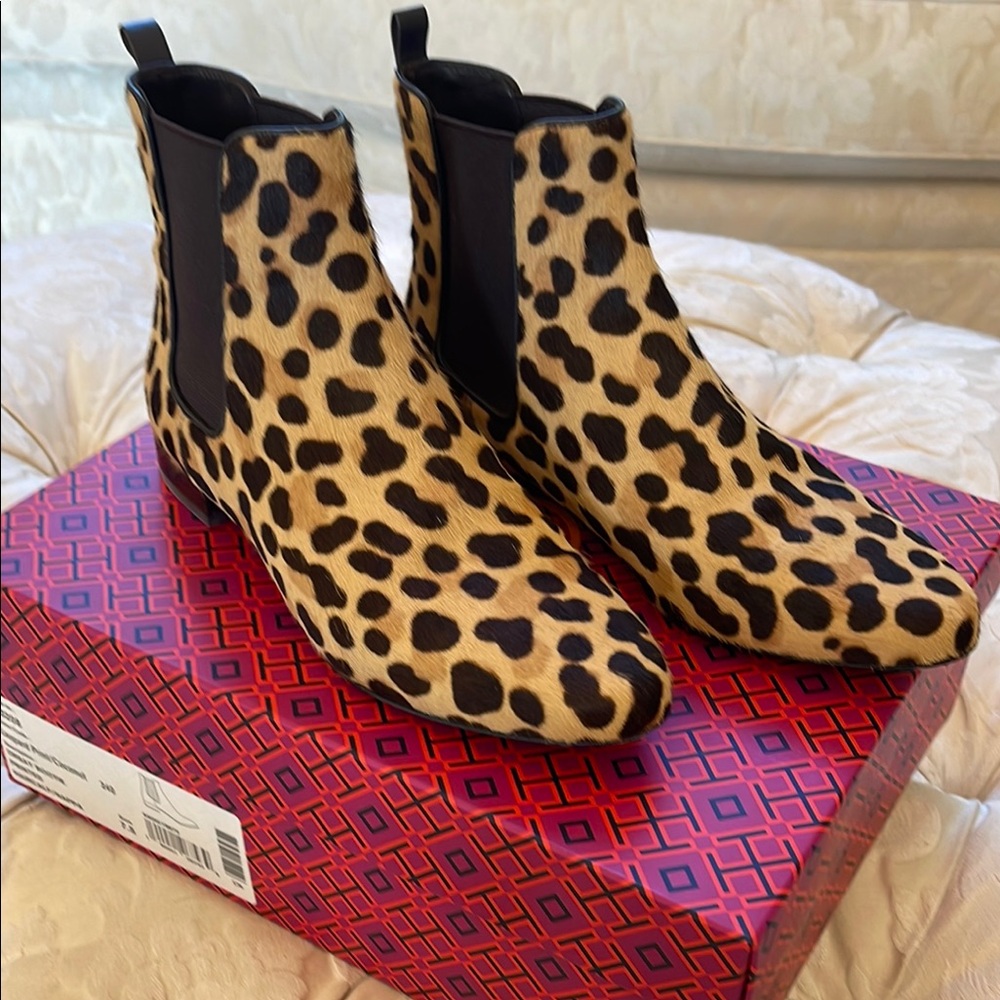 Tory Burch Orsay Ankle Bootie Leopard Printed Calf Hair Size 7.5
